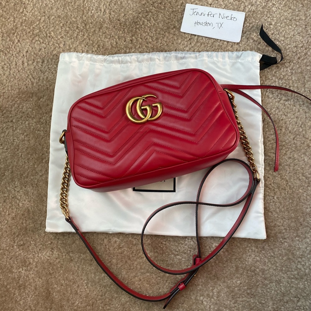 GG Marmont Red Small Matelassé Crossbody